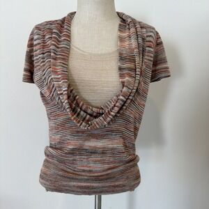 Fashion Avenue Oversized Neck Shirt Orange Gold Brown Women Size Small Y2K‎ VTG